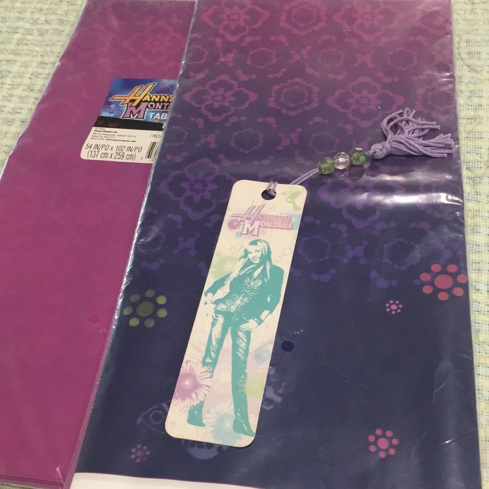 Hannah Montana 2 Pack Table Covers & Book Mark NEW Plastic Covers are 54” X 102”
